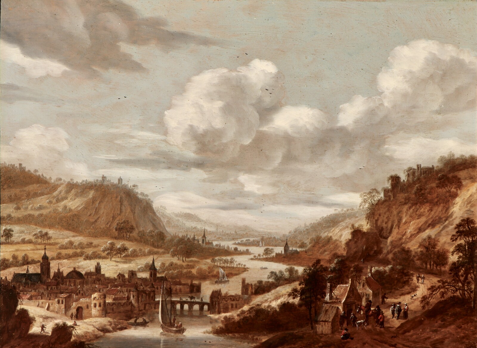 A panoramic river landscape