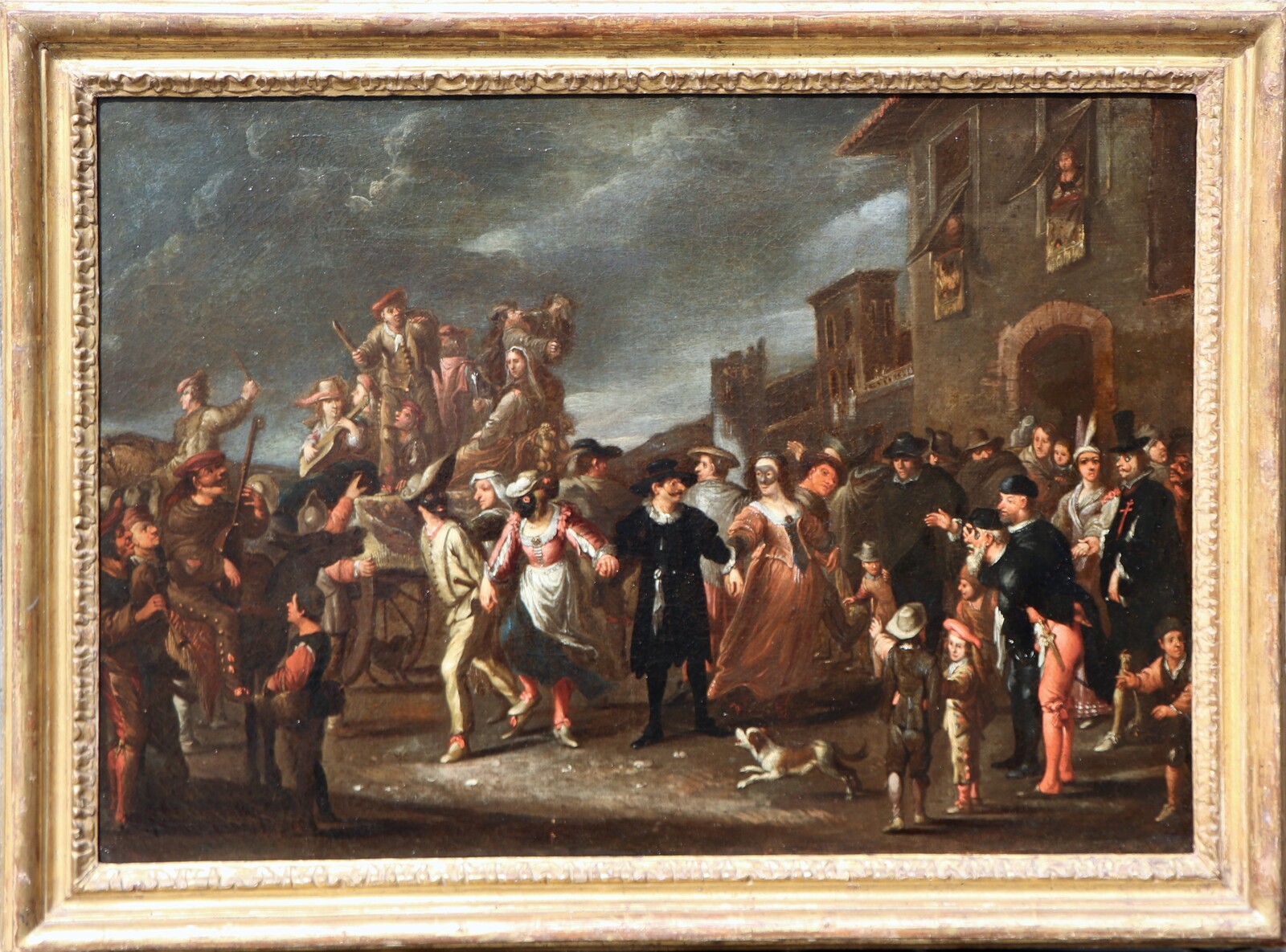 Carnival scene with masqueraders in Genoa