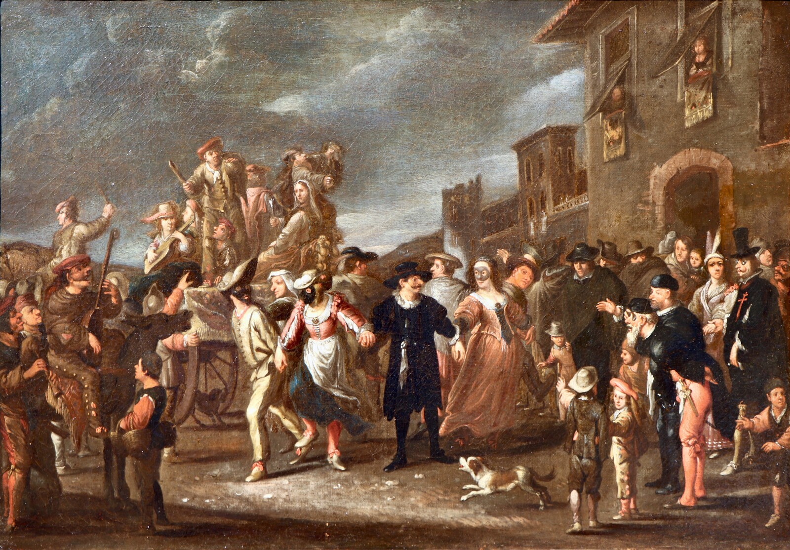 Carnival scene with masqueraders in Genoa