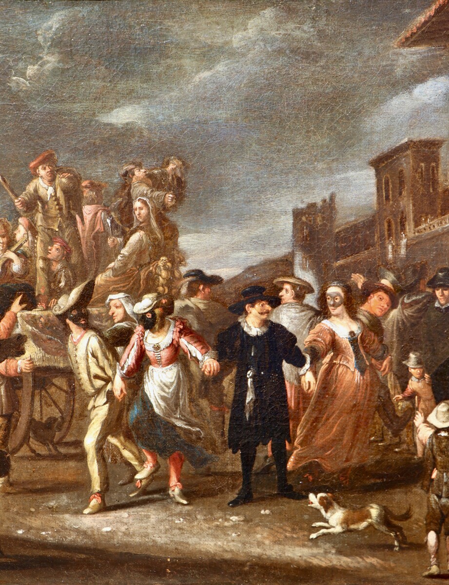 Carnival scene with masqueraders in Genoa