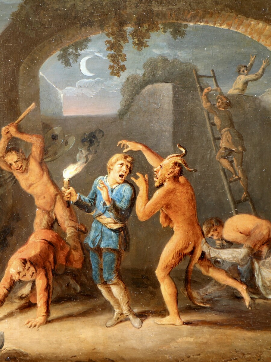 Devils and monsters tormenting three men