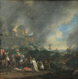 Dutch soldiers plundering and burning down a church