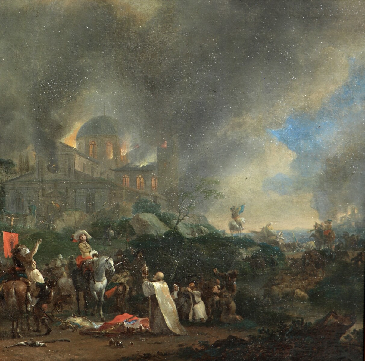 Dutch soldiers plundering and burning down a church