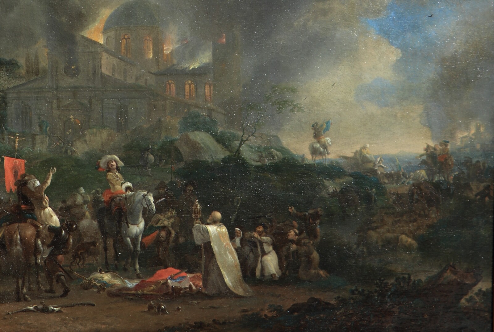 Dutch soldiers plundering and burning down a church