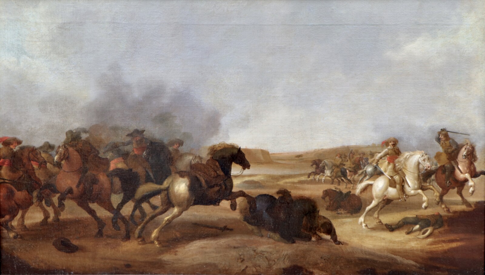 One of a pair of cavalry battle scenes