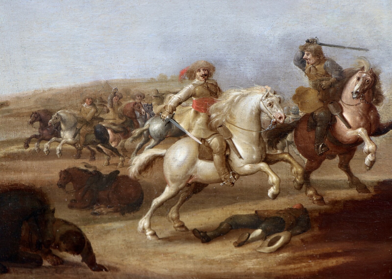 One of a pair of cavalry battle scenes