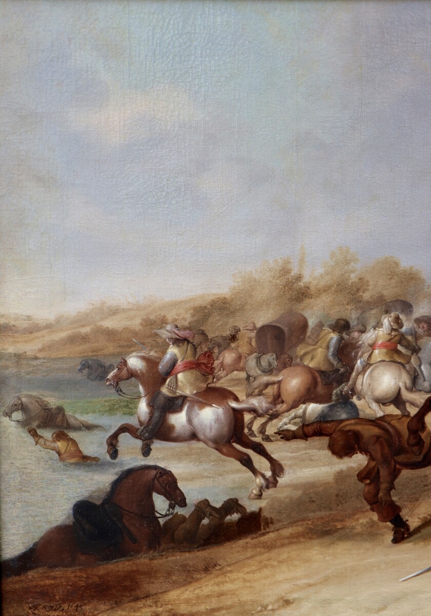 One of a pair of cavalry battle scenes