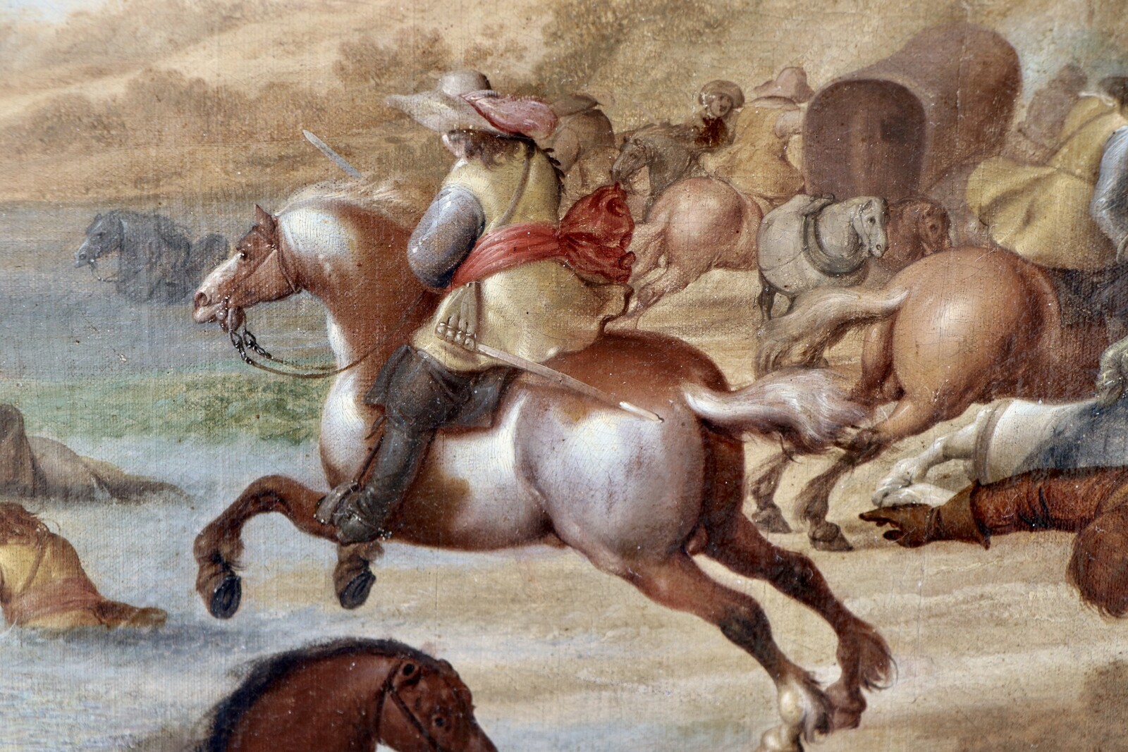 One of a pair of cavalry battle scenes