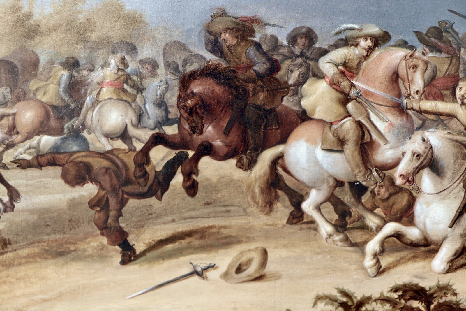 One of a pair of cavalry battle scenes