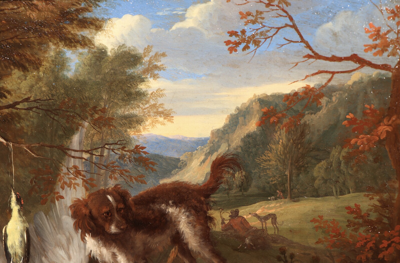 One of a pair of paintings with dogs guarding the spoils of hunt