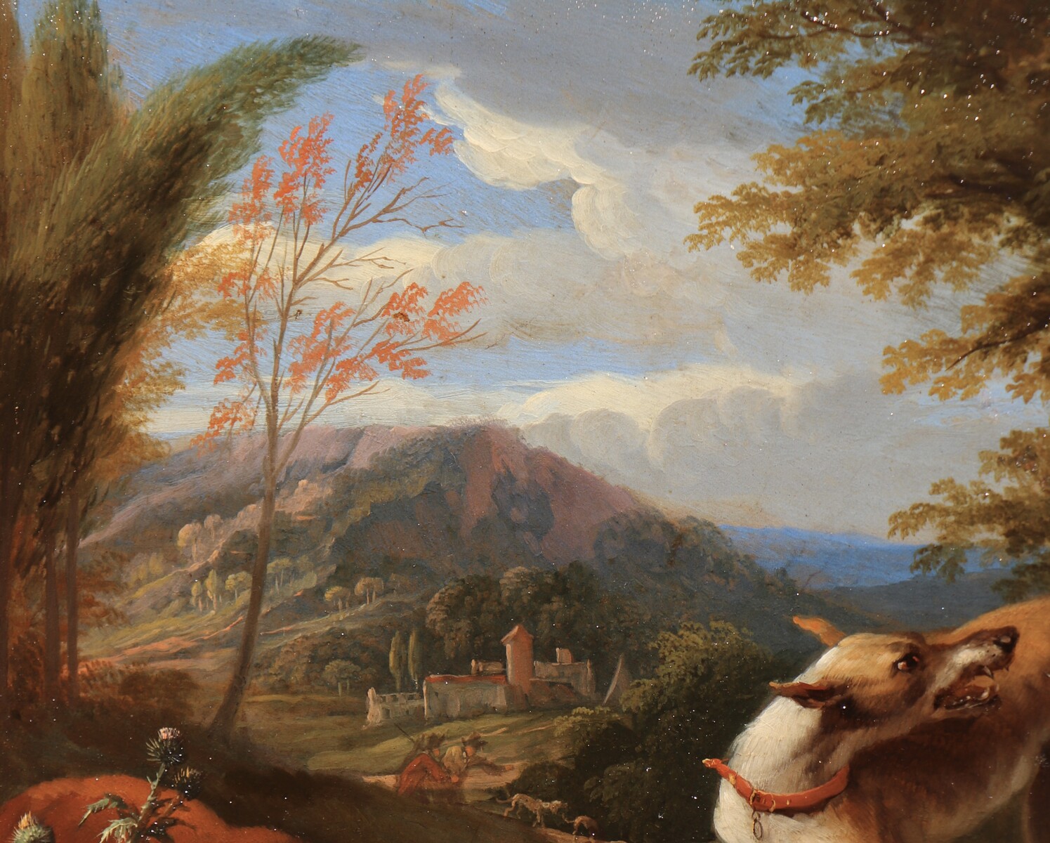 One of a pair of paintings with dogs guarding the spoils of hunt